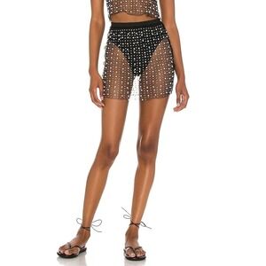 Beach Bunny Glitzy Girl Pearl Rhinestone Mesh Mini Skirt Swim Coverup Sheer XS
